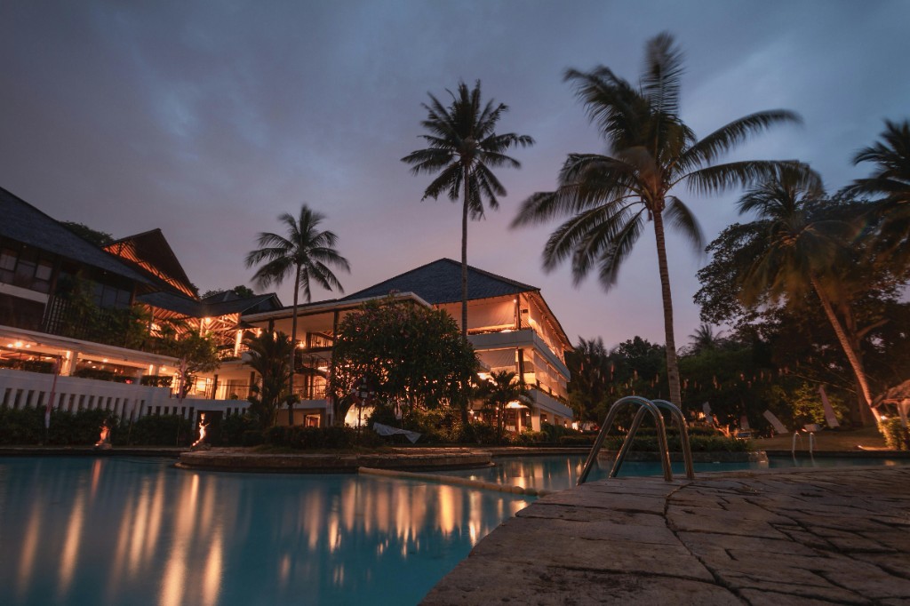 Luxury experiential destination at twilight